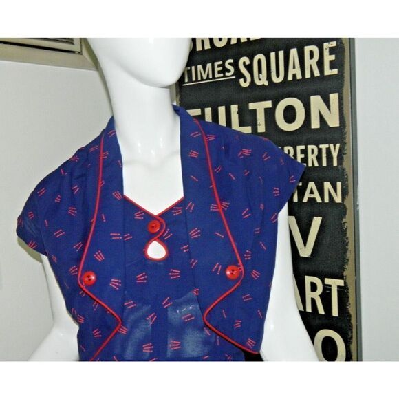 Young Edwardian Arpeja Dress Jacket Size 7 Vintage Blue Red Print Matchsticks - Picture 4 of 15
